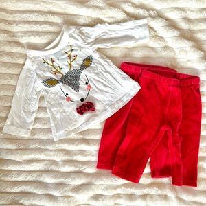 First Impressions Festive Reindeer Top and Red Pants Set